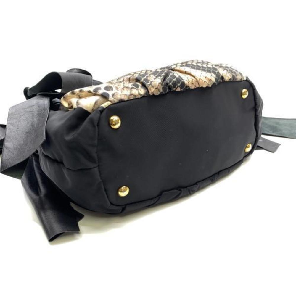 Prada Python Pattern Nylon Handbag Black - image 4